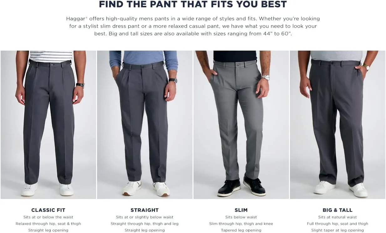 Haggar Men's Cool Right Performance Flex Classic Fit Pleat Front Pant (Regular and Big and Tall Sizes)