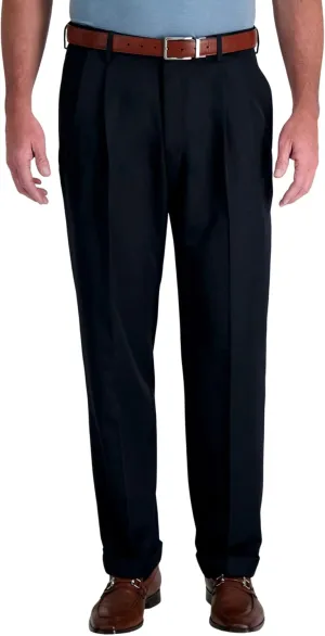 Haggar Men’s Hidden Expandable Waistband Classic Fit Pleated Front Gabardine Dress Pant