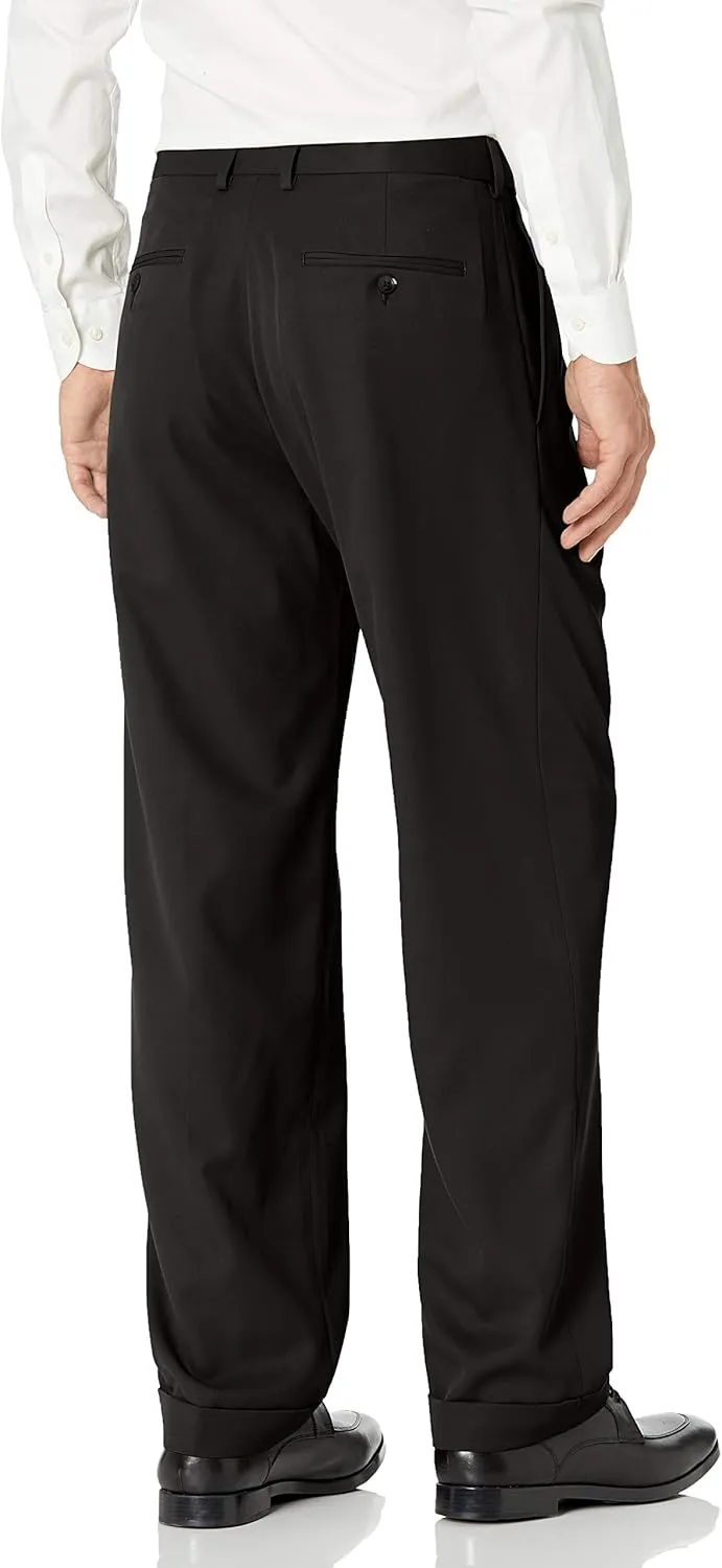 Haggar Men’s Hidden Expandable Waistband Classic Fit Pleated Front Gabardine Dress Pant
