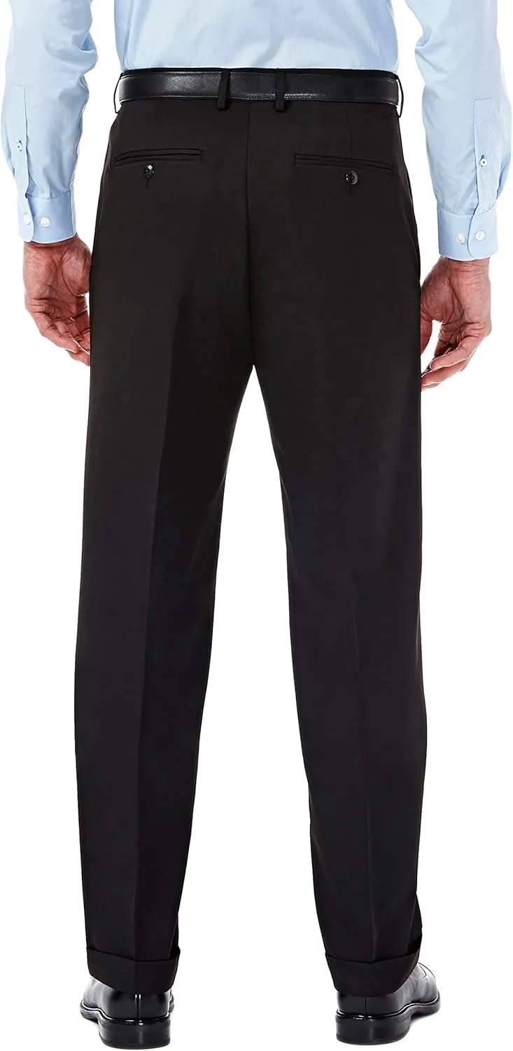Haggar Men’s Hidden Expandable Waistband Classic Fit Pleated Front Gabardine Dress Pant