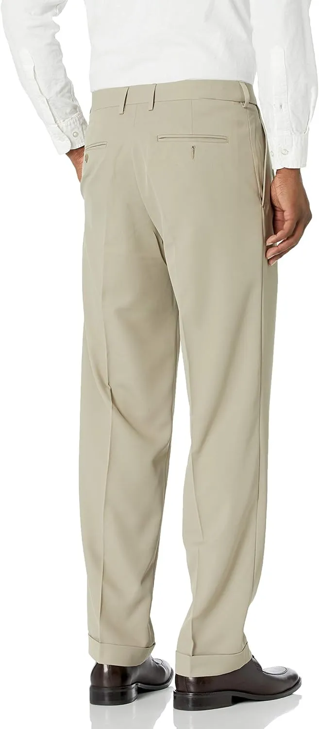 Haggar Men’s Hidden Expandable Waistband Classic Fit Pleated Front Gabardine Dress Pant