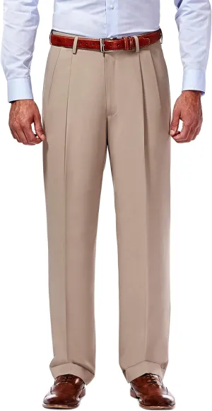 Haggar Men’s Hidden Expandable Waistband Classic Fit Pleated Front Gabardine Dress Pant