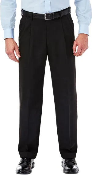Haggar Men’s Hidden Expandable Waistband Classic Fit Pleated Front Gabardine Dress Pant