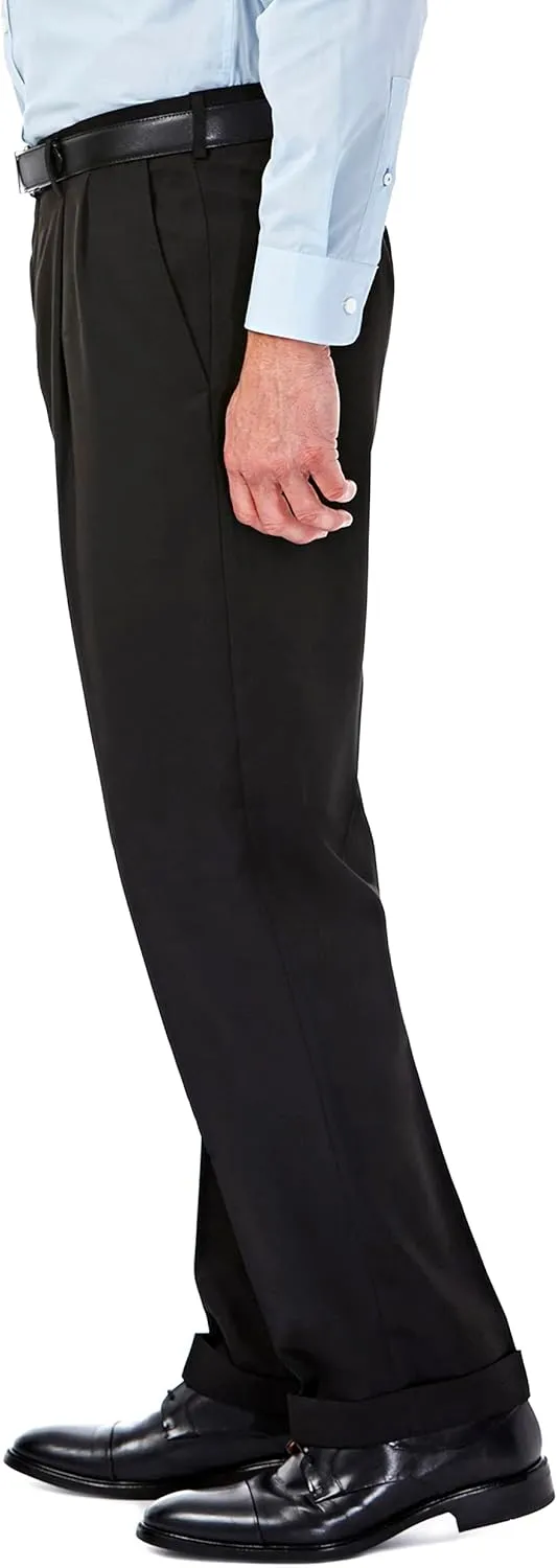 Haggar Men’s Hidden Expandable Waistband Classic Fit Pleated Front Gabardine Dress Pant