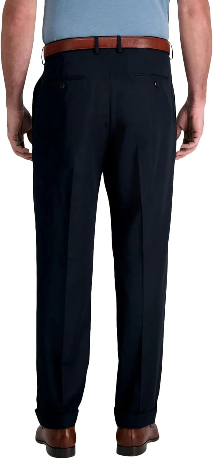 Haggar Men’s Hidden Expandable Waistband Classic Fit Pleated Front Gabardine Dress Pant