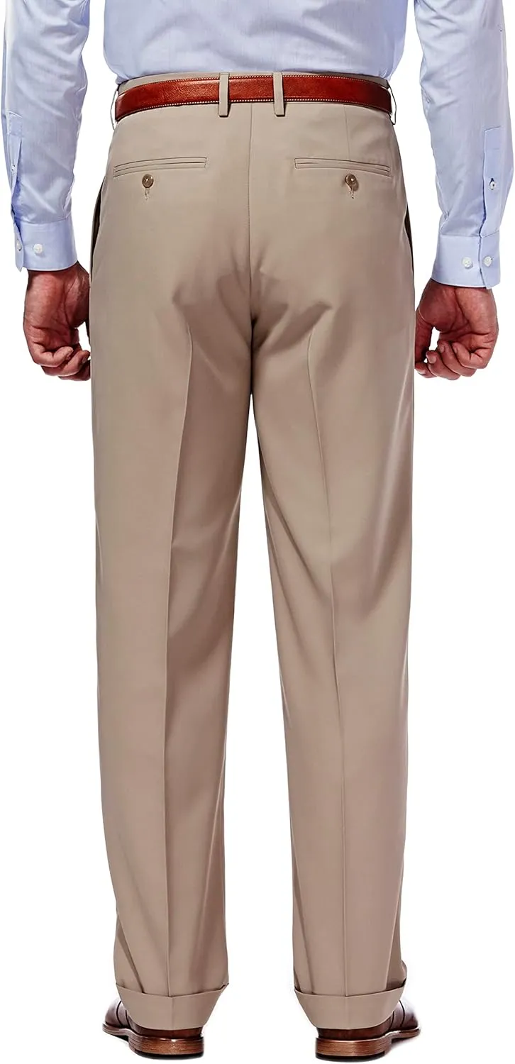 Haggar Men’s Hidden Expandable Waistband Classic Fit Pleated Front Gabardine Dress Pant