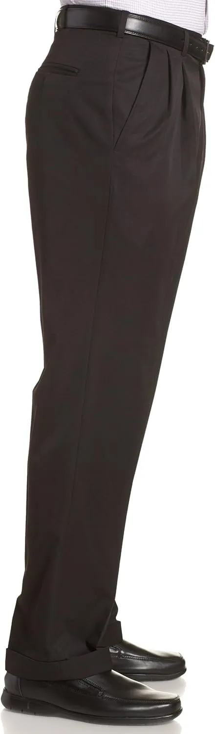 Haggar Men’s Hidden Expandable Waistband Classic Fit Pleated Front Gabardine Dress Pant