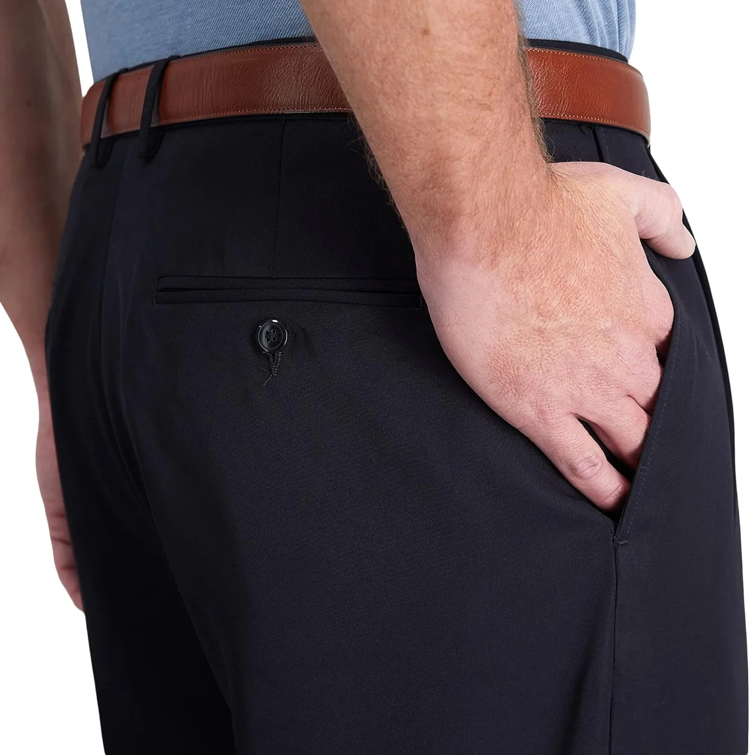 Haggar Men’s Hidden Expandable Waistband Classic Fit Pleated Front Gabardine Dress Pant