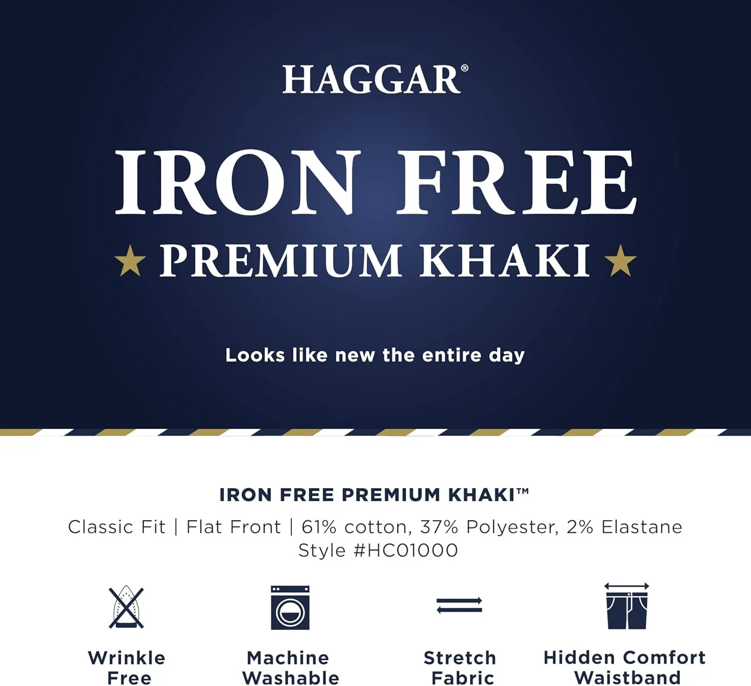 Haggar Men's Iron Free Premium Khaki Classic Fit Flat Front Expandable Waist Casual Pant (Regular and Big & Tall Sizes)