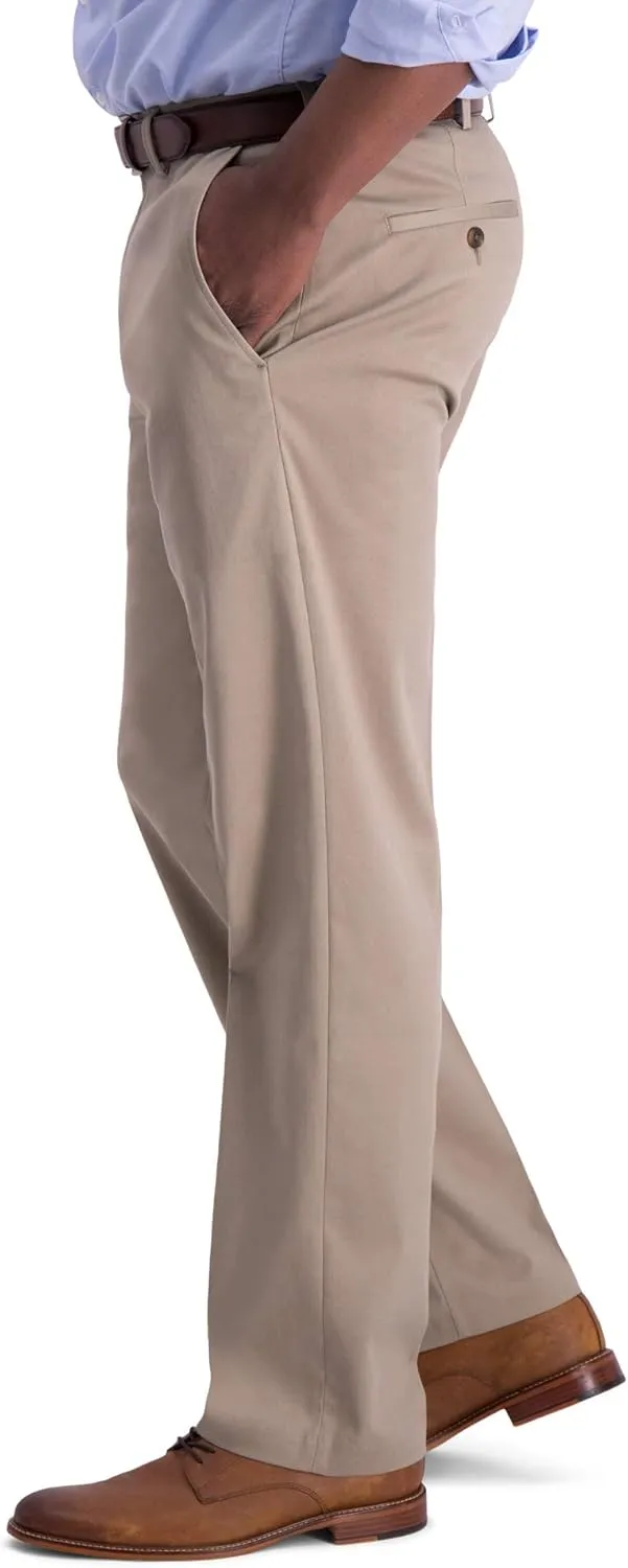 Haggar Men's Iron Free Premium Khaki Classic Fit Flat Front Expandable Waist Casual Pant (Regular and Big & Tall Sizes)