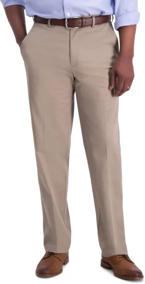 Haggar Men's Iron Free Premium Khaki Classic Fit Flat Front Expandable Waist Casual Pant (Regular and Big & Tall Sizes)