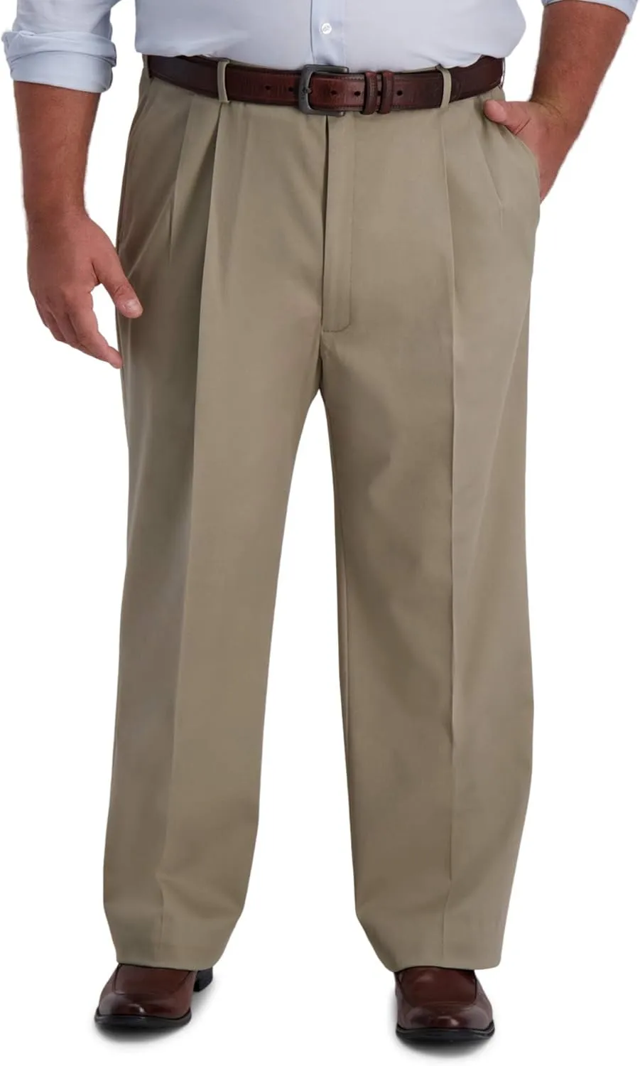 Haggar Men's Iron Free Premium Khaki Classic Fit Pleat Front Expandable Waist Casual Pant (Regular and Big & Tall Sizes)