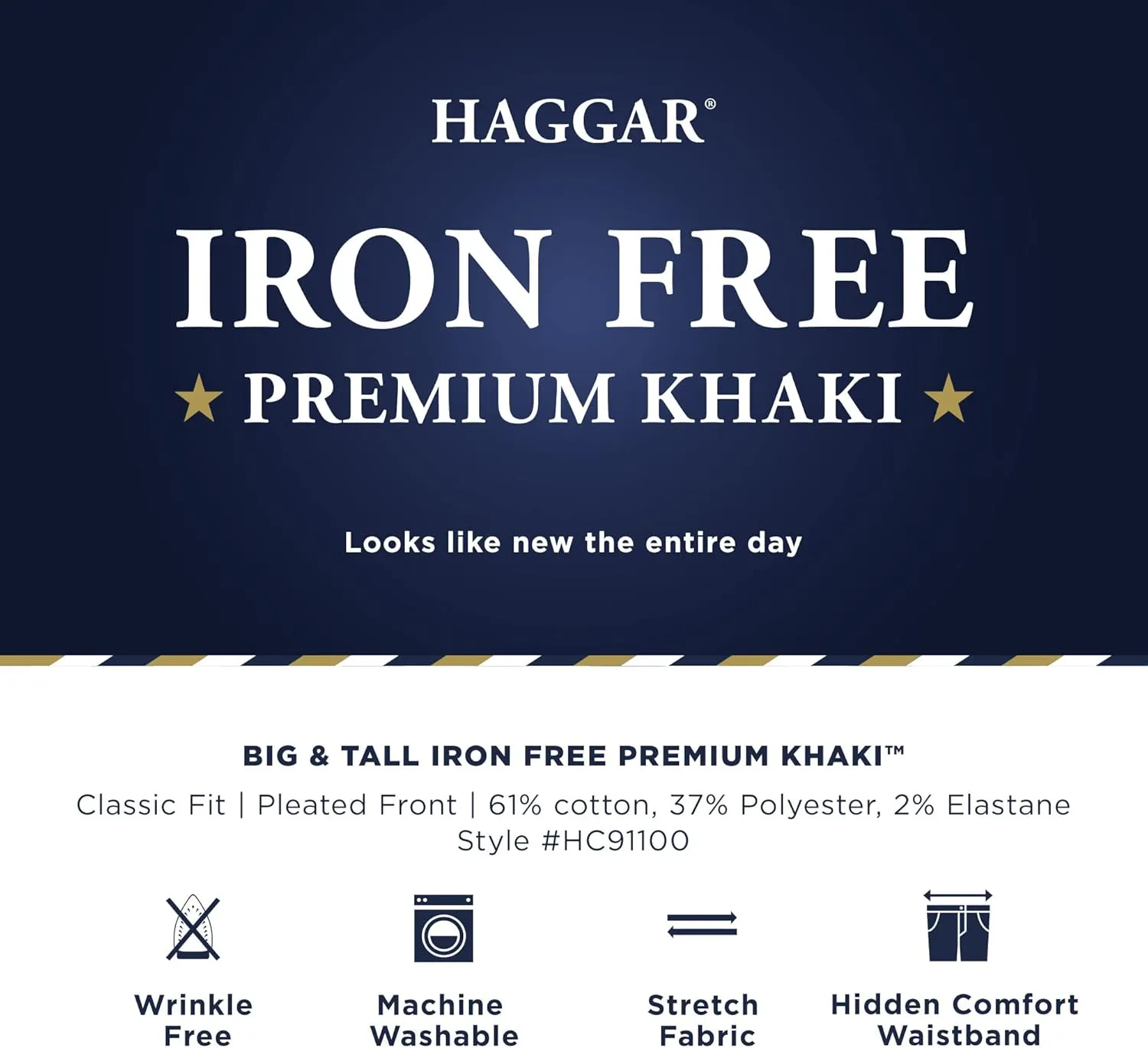 Haggar Men's Iron Free Premium Khaki Classic Fit Pleat Front Expandable Waist Casual Pant (Regular and Big & Tall Sizes)