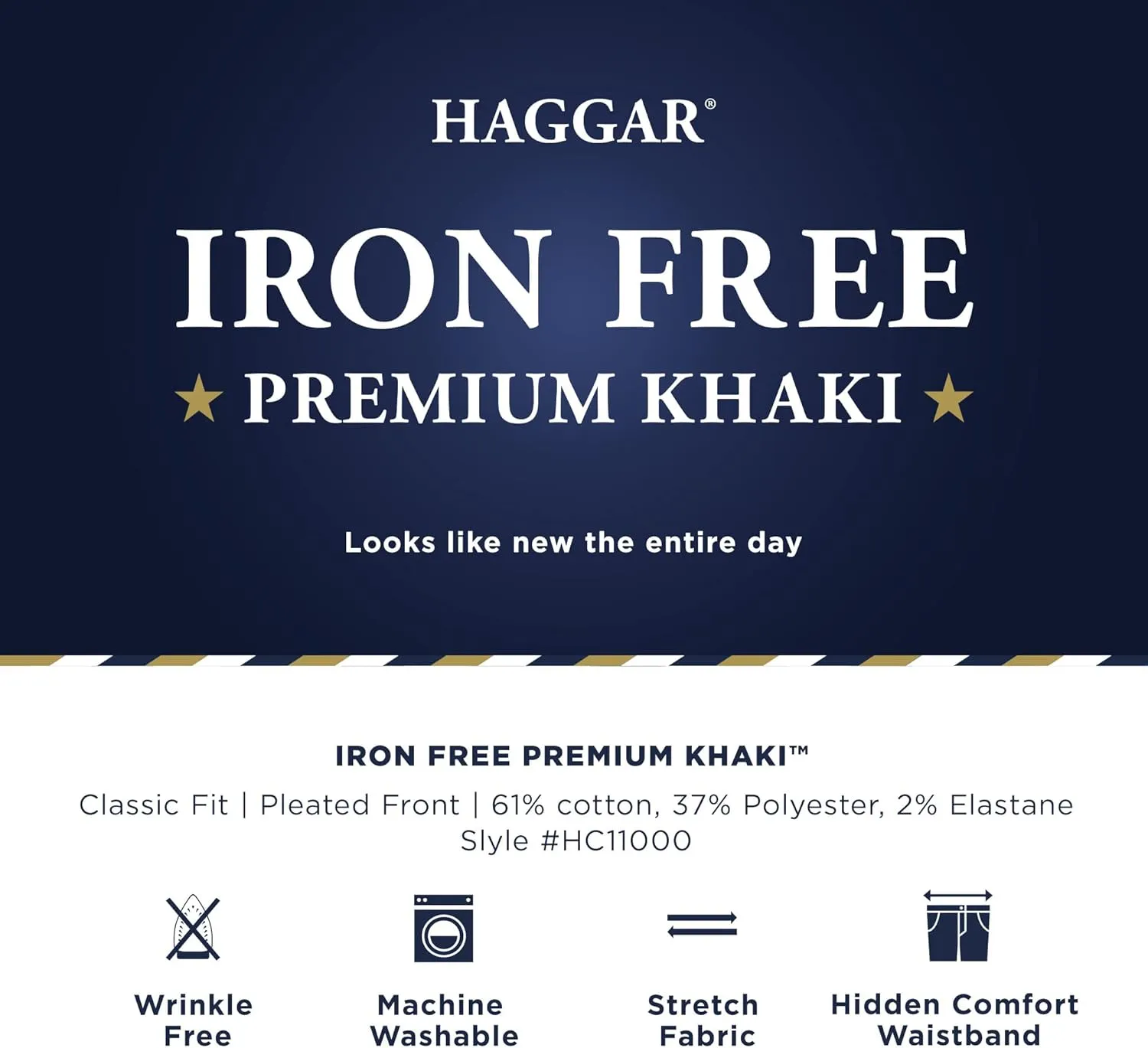 Haggar Men's Iron Free Premium Khaki Classic Fit Pleat Front Expandable Waist Casual Pant (Regular and Big & Tall Sizes)