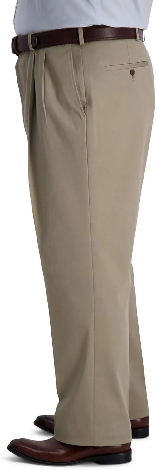 Haggar Men's Iron Free Premium Khaki Classic Fit Pleat Front Expandable Waist Casual Pant (Regular and Big & Tall Sizes)
