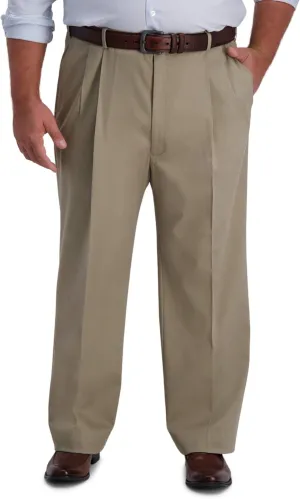 Haggar Men's Iron Free Premium Khaki Classic Fit Pleat Front Expandable Waist Casual Pant (Regular and Big & Tall Sizes)