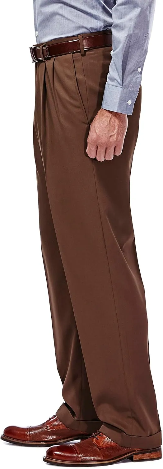 Haggar mens Mynx Gabardine Hidden Expandable Waistband Classic Fit Front Pleated Dress Pant