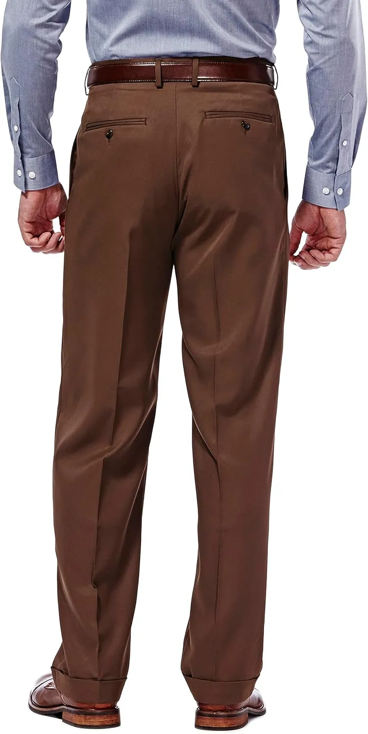 Haggar mens Mynx Gabardine Hidden Expandable Waistband Classic Fit Front Pleated Dress Pant