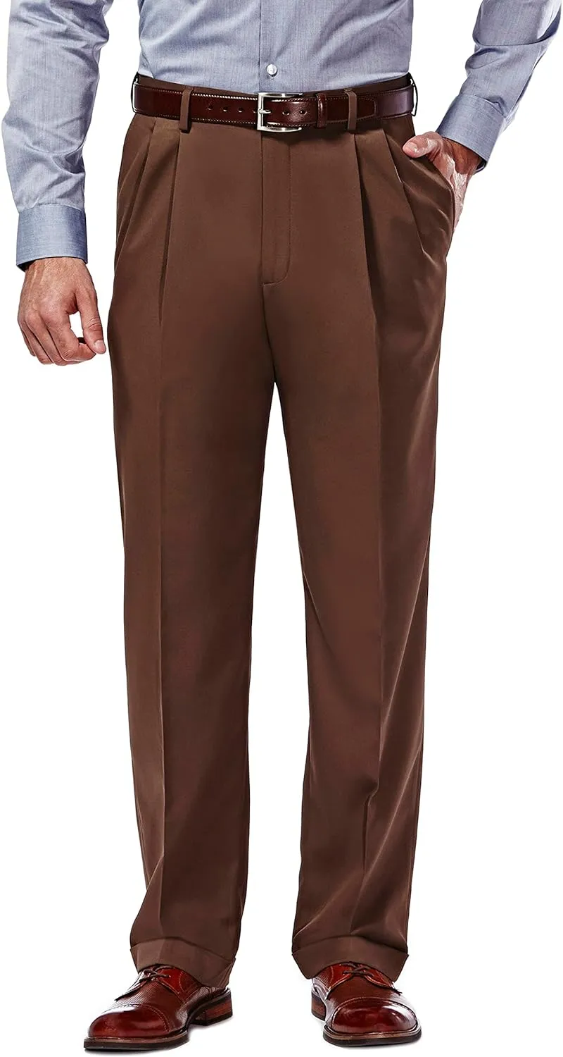 Haggar mens Mynx Gabardine Hidden Expandable Waistband Classic Fit Front Pleated Dress Pant