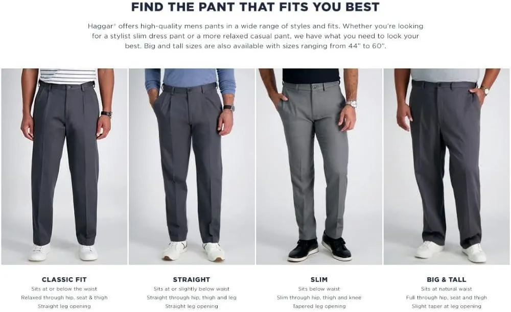 Haggar Men's Premium No Iron Khaki Classic Fit Expandable Waist Flat Front Pant (Regular and Big & Tall Sizes)