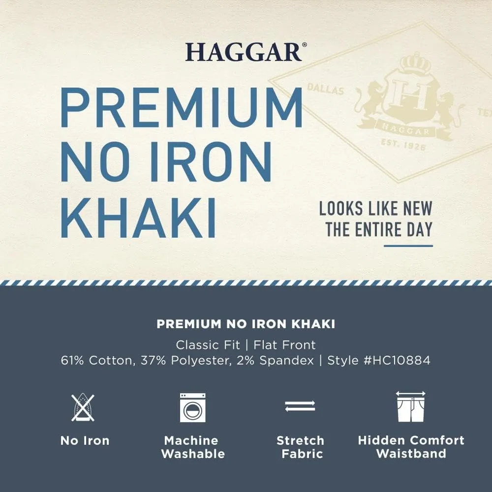 Haggar Men's Premium No Iron Khaki Classic Fit Expandable Waist Flat Front Pant (Regular and Big & Tall Sizes)