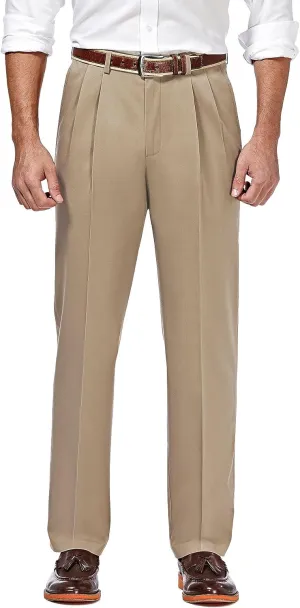 Haggar Men's Premium No Iron Khaki Classic Fit Pleat Front Regular and Big & Tall Sizes