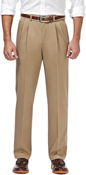 Haggar Men's Premium No Iron Khaki Classic Fit Pleat Front Regular and Big & Tall Sizes
