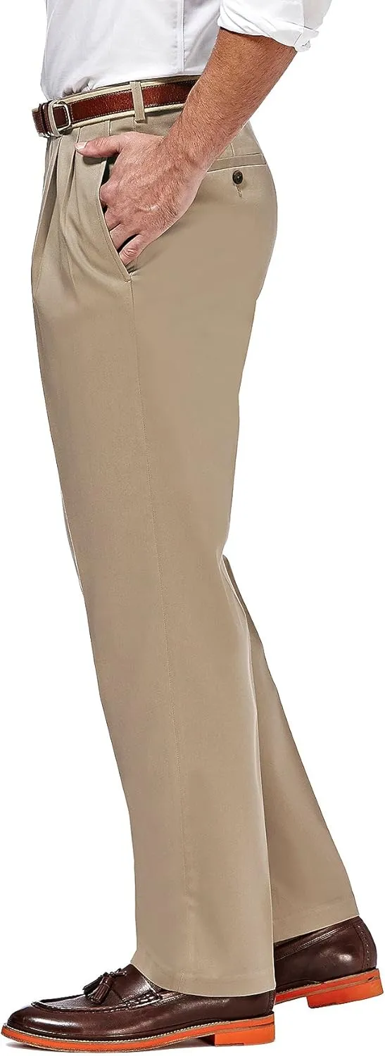 Haggar Men's Premium No Iron Khaki Classic Fit Pleat Front Regular and Big & Tall Sizes