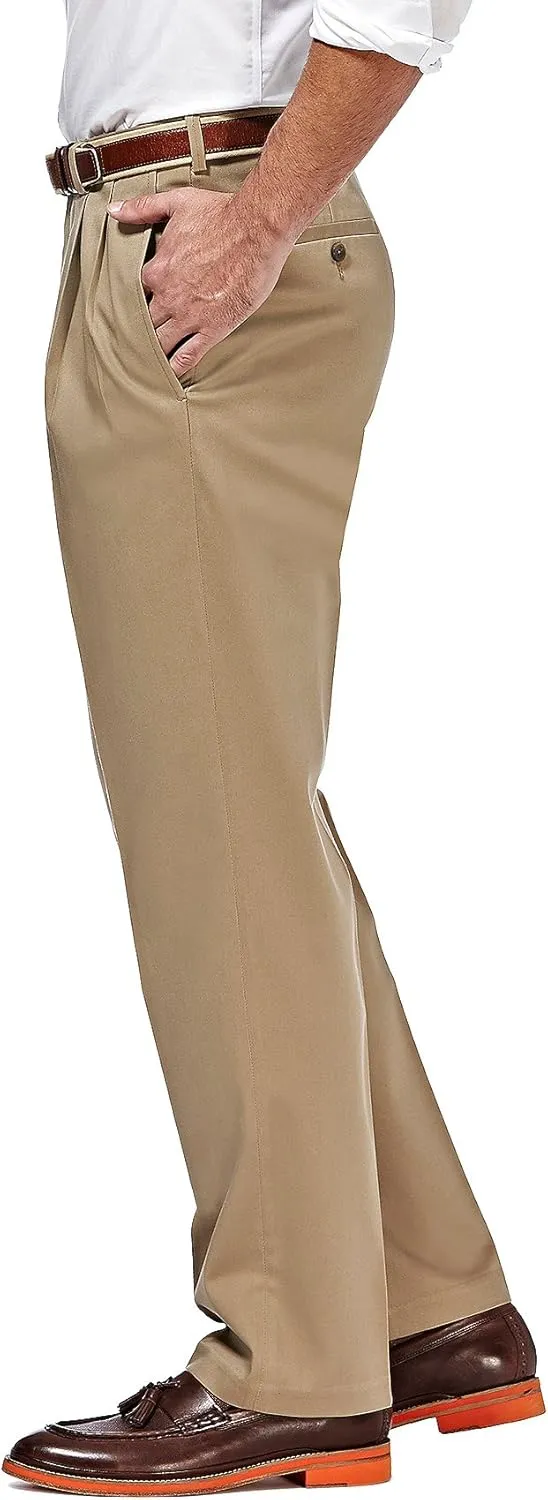 Haggar Men's Premium No Iron Khaki Classic Fit Pleat Front Regular and Big & Tall Sizes