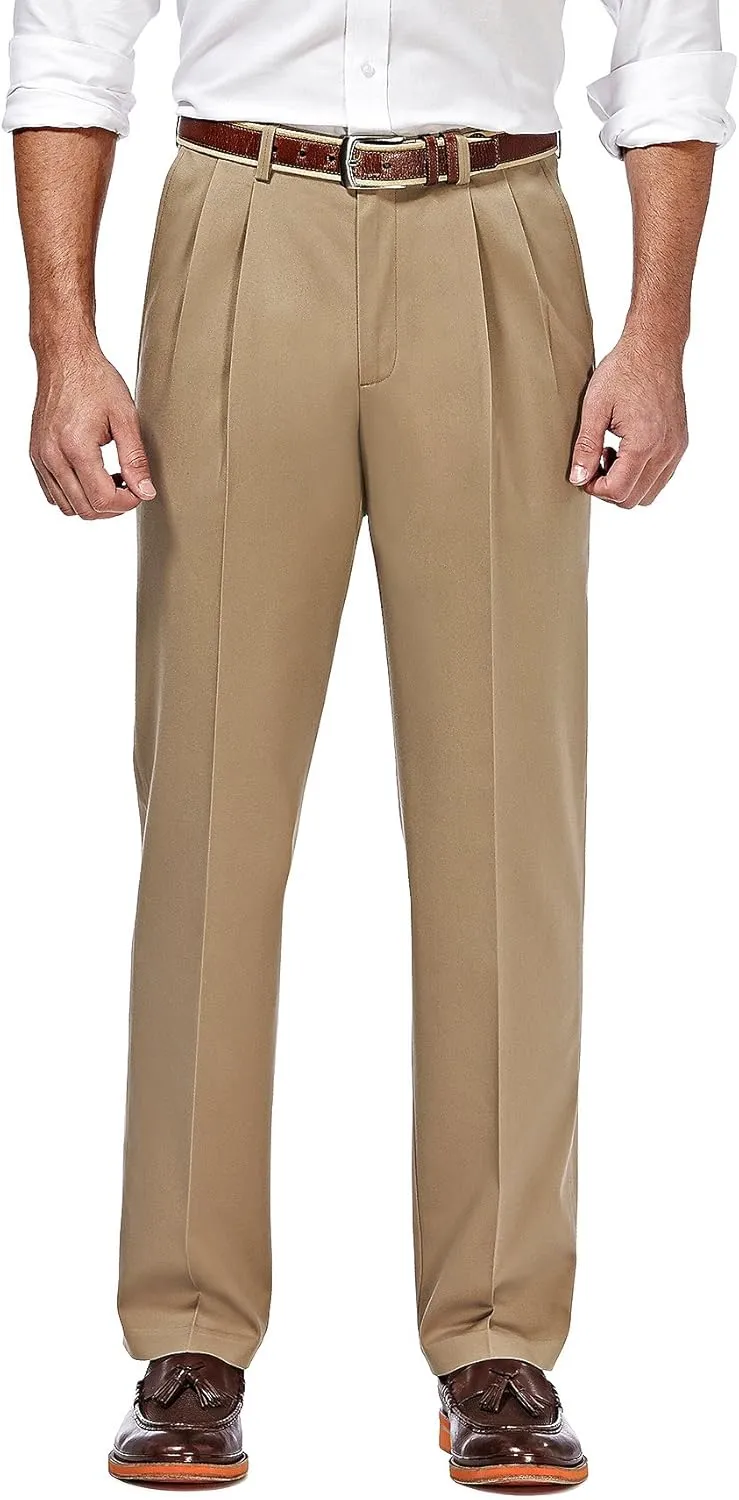 Haggar Men's Premium No Iron Khaki Classic Fit Pleat Front Regular and Big & Tall Sizes
