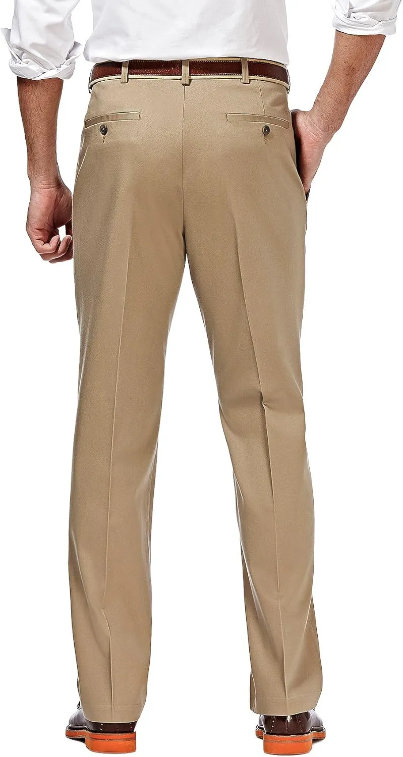Haggar Men's Premium No Iron Khaki Classic Fit Pleat Front Regular and Big & Tall Sizes