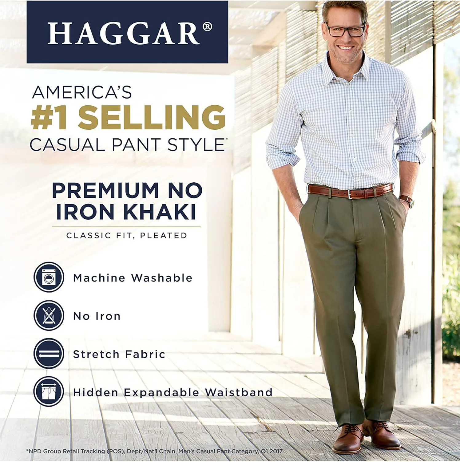 Haggar Men's Premium No Iron Khaki Classic Fit Pleat Front Regular and Big & Tall Sizes