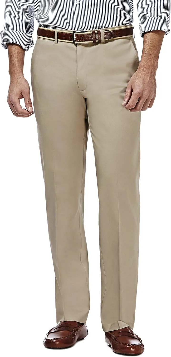 Haggar Men's Premium No Iron Khaki Straight Fit Flat Front Casual Pant