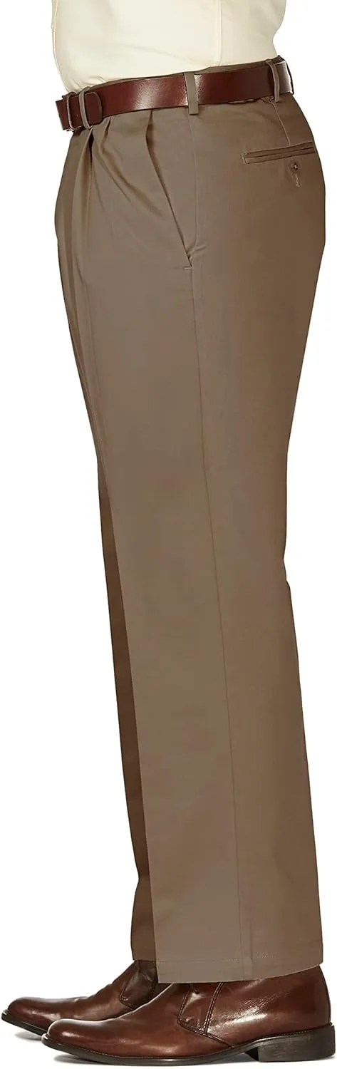 Haggar Men's Work to Weekend Hidden Expandable Waist Classic Fit Pleated Front Pant