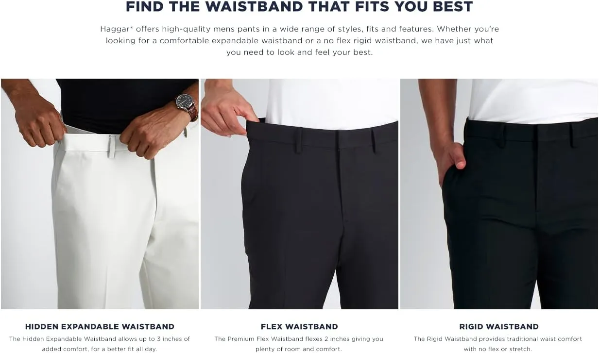 Haggar Men's Work to Weekend Hidden Expandable Waist No Iron Flat Front Pant