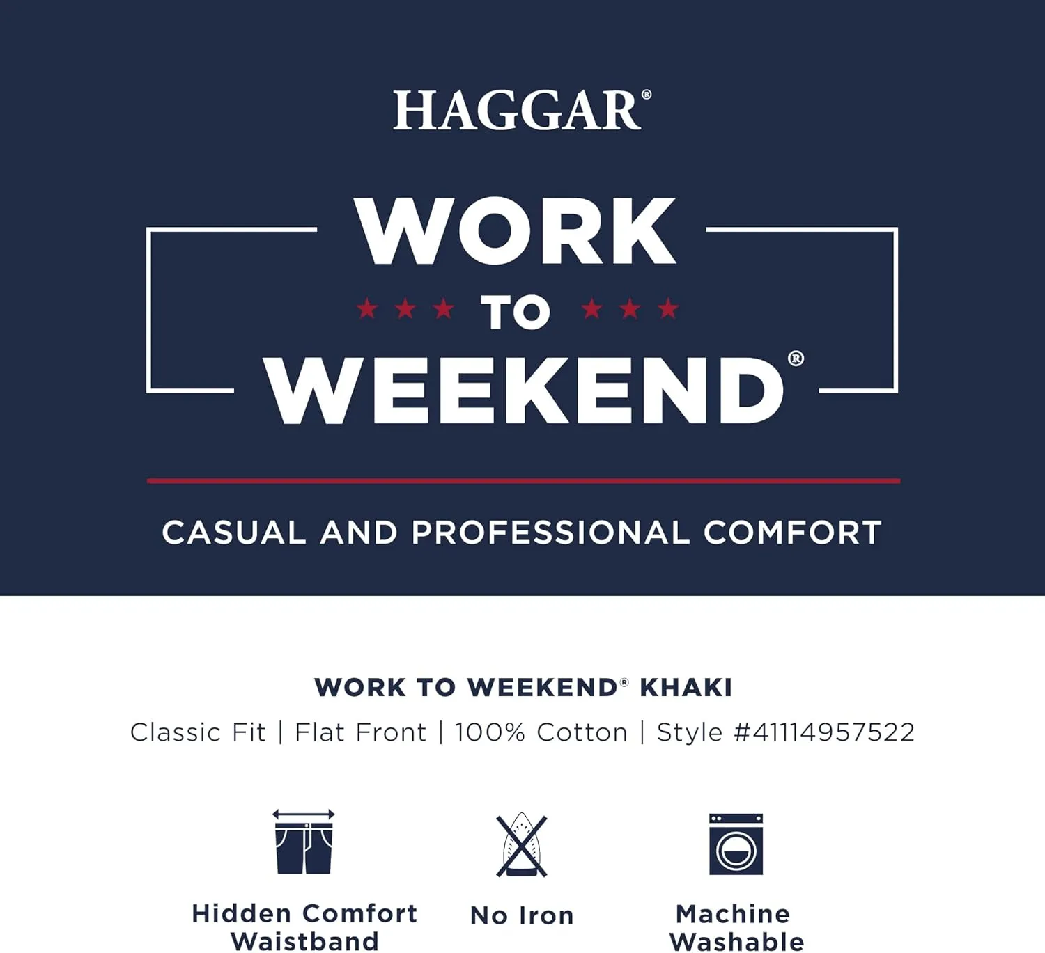 Haggar Men's Work to Weekend Hidden Expandable Waist No Iron Flat Front Pant