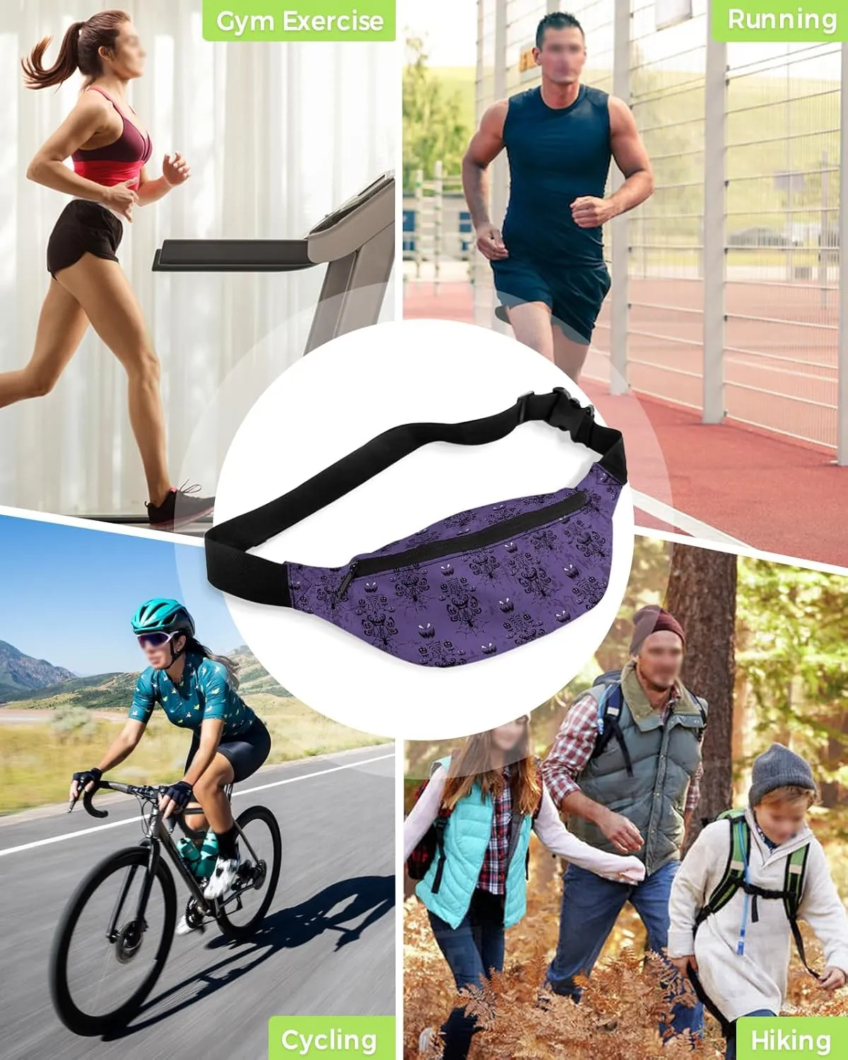Halloween Fanny Pack for Running Waist Pack for Women and Men, Haunted Ghost House Mansion Spider Waterproof Crossbody Pocket Belt Bag with Adjustable Strap Bum Bag for Sports Travel Hiking Cycling