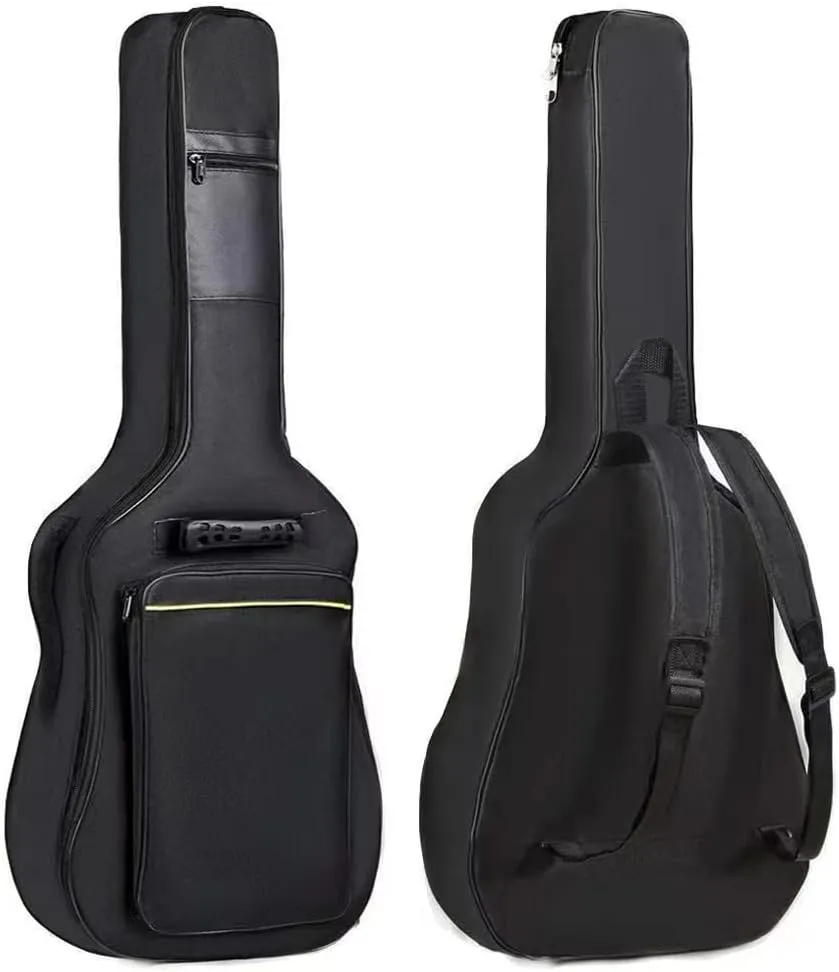 H&Z Simple 38 39 Inch Black Guitar Carrying Bag Waterproof Two Front Pockets Adjustable Shoulder Straps Protective Classical Acoustic Case Guitar Cover (39 inch)
