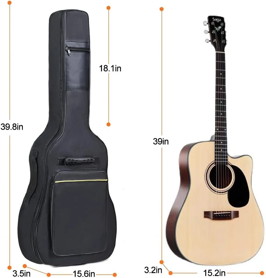 H&Z Simple 38 39 Inch Black Guitar Carrying Bag Waterproof Two Front Pockets Adjustable Shoulder Straps Protective Classical Acoustic Case Guitar Cover (39 inch)