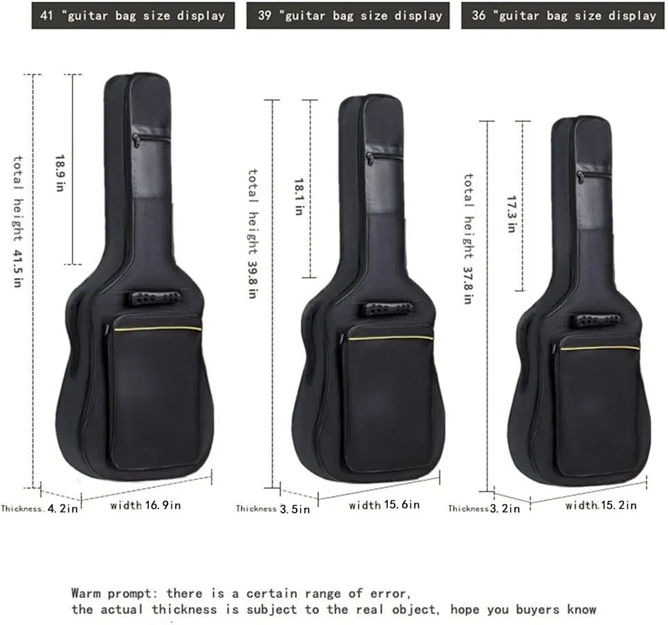 H&Z Simple 38 39 Inch Black Guitar Carrying Bag Waterproof Two Front Pockets Adjustable Shoulder Straps Protective Classical Acoustic Case Guitar Cover (39 inch)