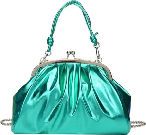 Handbags Shiny Patent Leather Evening Bag Pleated Clutch Purses Top Handle Satchel with Detachable Chain Well made