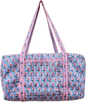 Handmade Cotton Quilted Floral Print Duffle Bag Weekender Travel Holiday Overnight Trip Yoge Shopping Luggage Beach Bag for Gifts