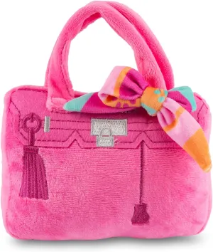 Haute Diggity Dog Barkin Bag with Scarf, Plush Designer Dog Toys with Interactive Squeaker, Stimulating Pet Enrichment, Machine-Washable & Safe Materials for All Breeds, Size Medium