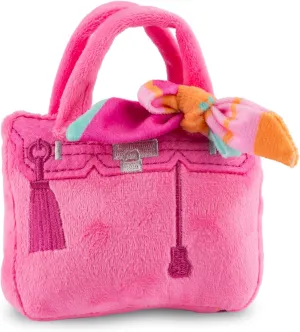 Haute Diggity Dog Barkin Bag with Scarf, Plush Designer Dog Toys with Interactive Squeaker, Stimulating Pet Enrichment, Machine-Washable & Safe Materials for All Breeds, Size Small