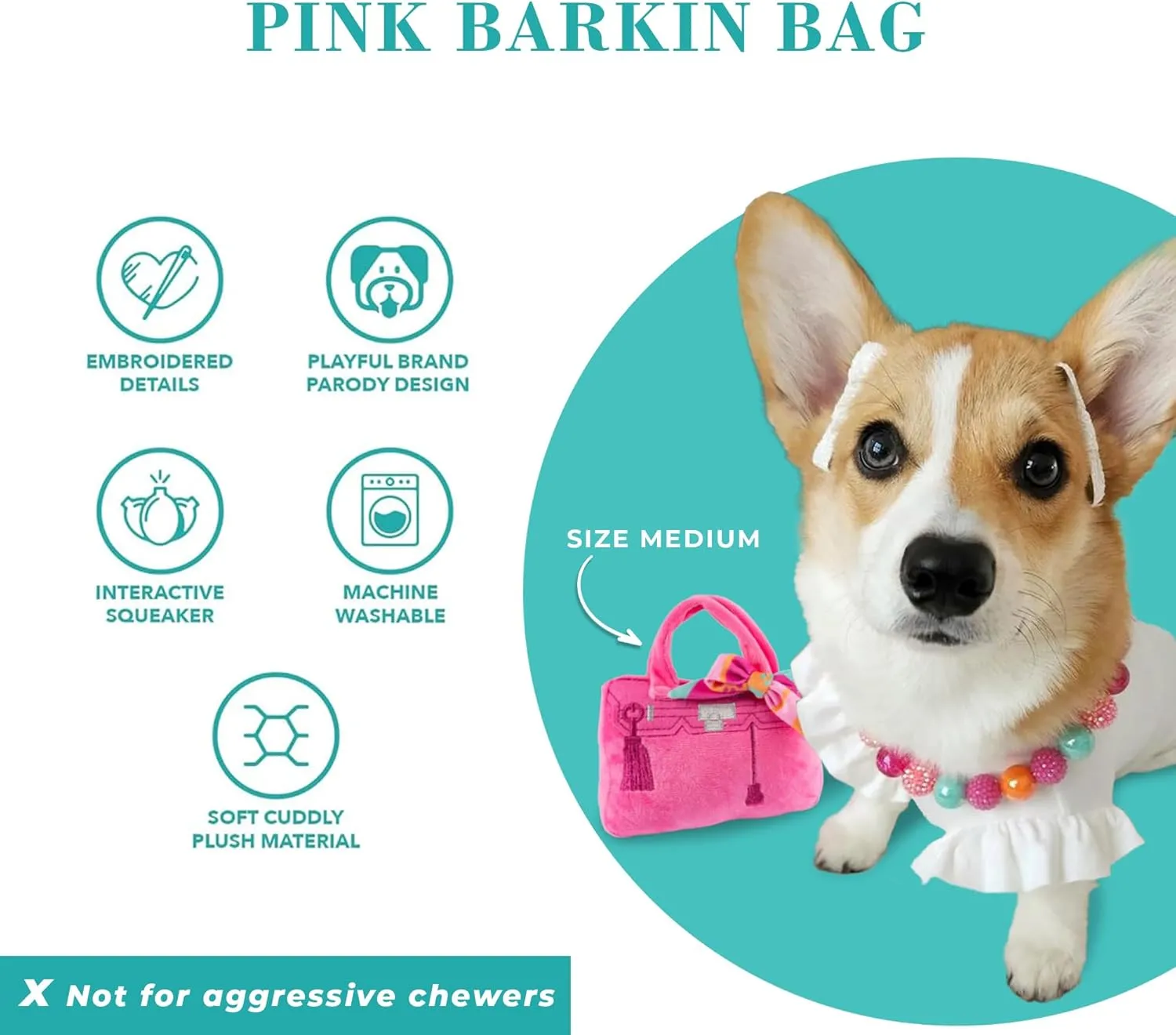 Haute Diggity Dog Barkin Bag with Scarf, Plush Designer Dog Toys with Interactive Squeaker, Stimulating Pet Enrichment, Machine-Washable & Safe Materials for All Breeds, Size Small