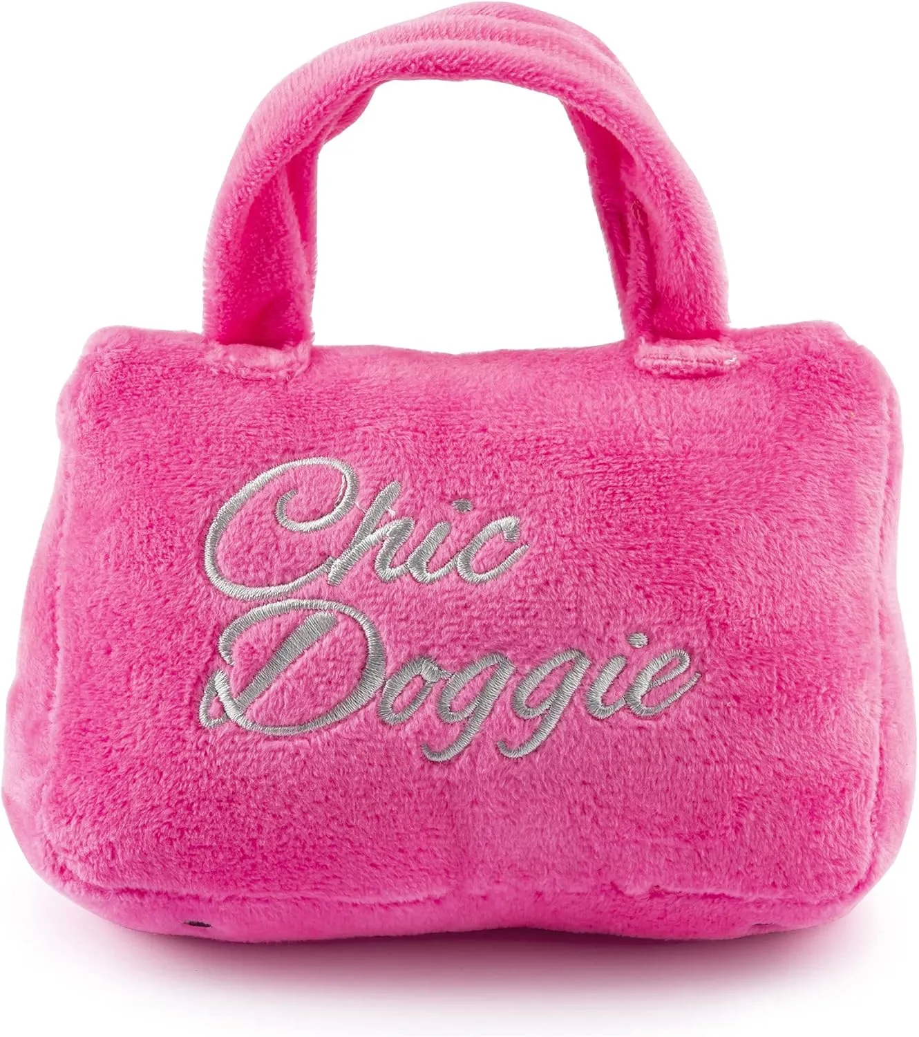 Haute Diggity Dog Barkin Bag with Scarf, Plush Designer Dog Toys with Interactive Squeaker, Stimulating Pet Enrichment, Machine-Washable & Safe Materials for All Breeds, Size Small