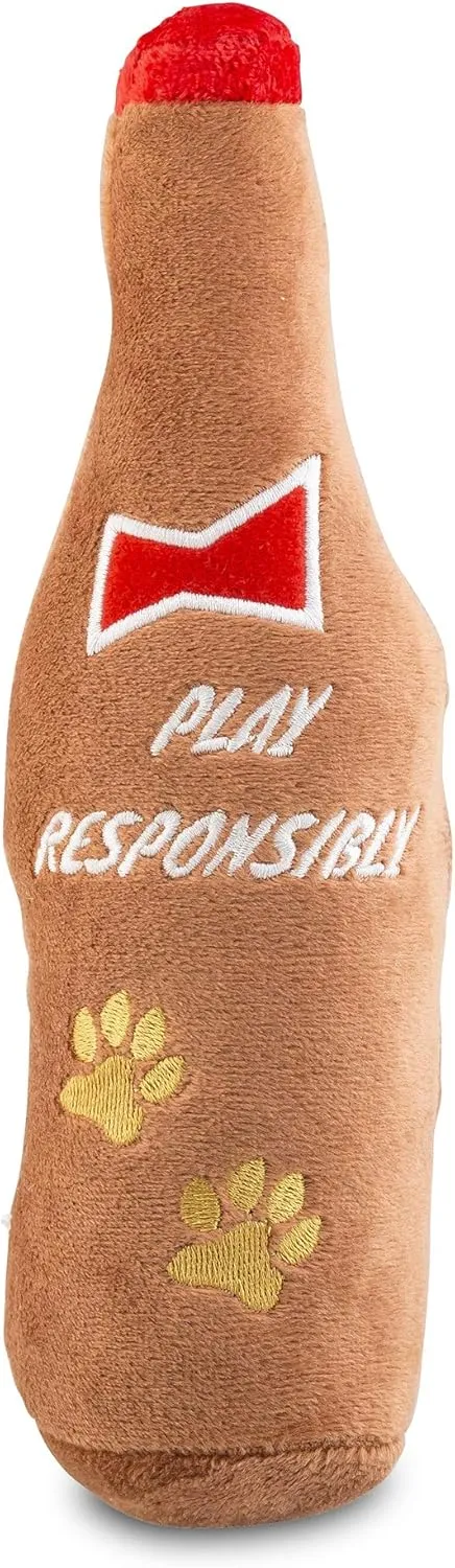 Haute Diggity Dog Barkweiser Beer Bottle, Plush Designer Dog Toys with Interactive Squeaker, Stimulating Pet Enrichment, Machine-Washable & Safe Materials for All Breeds, One Size