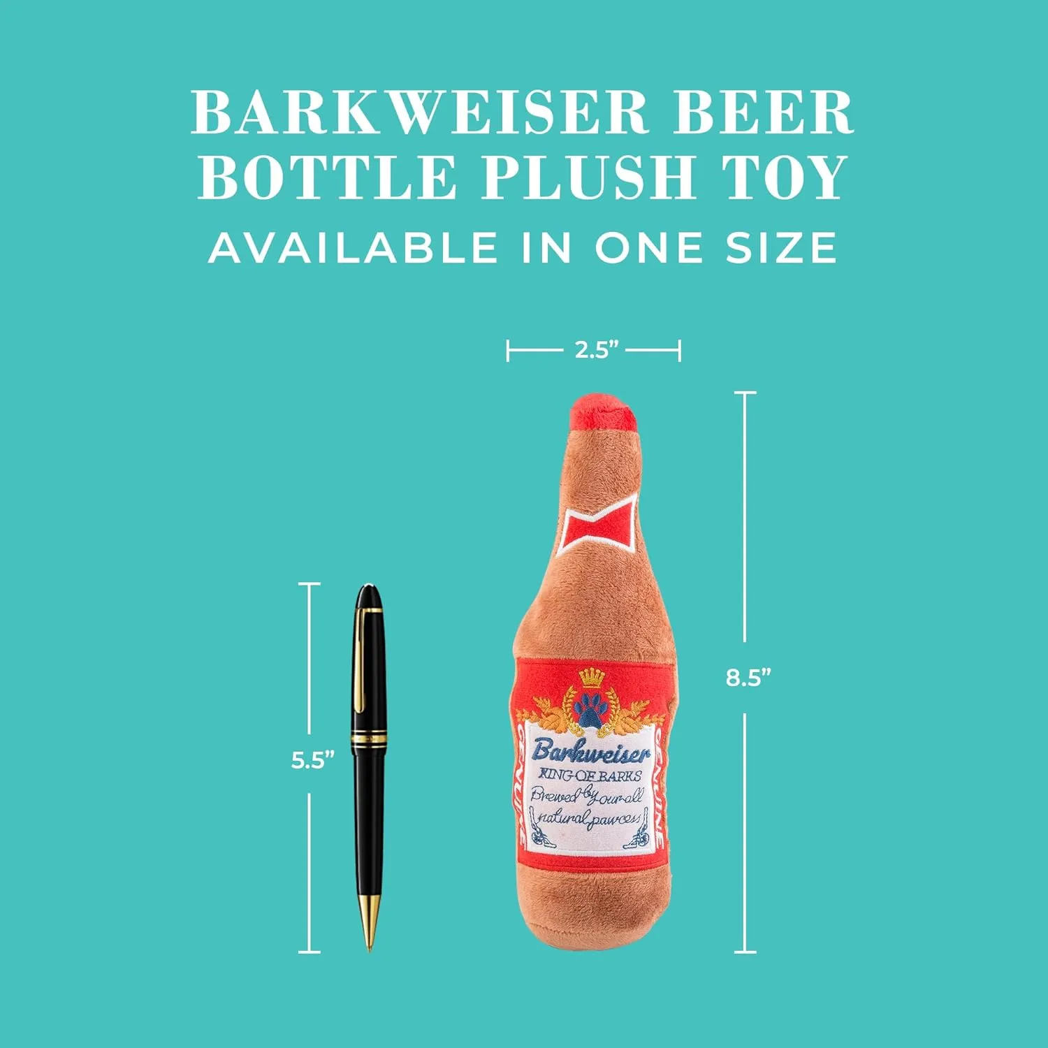 Haute Diggity Dog Barkweiser Beer Bottle, Plush Designer Dog Toys with Interactive Squeaker, Stimulating Pet Enrichment, Machine-Washable & Safe Materials for All Breeds, One Size