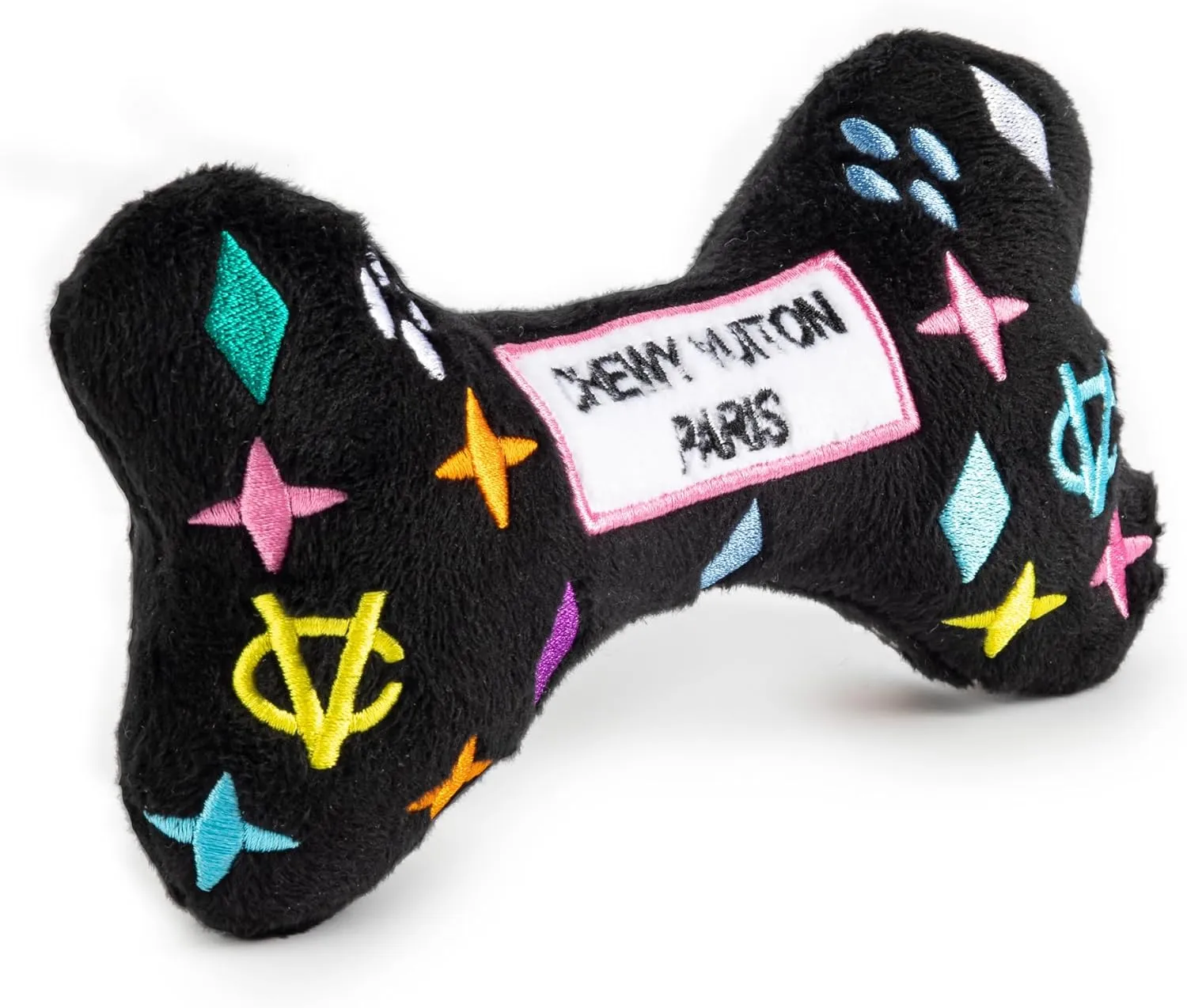 Haute Diggity Dog Black Monogram Chewy Vuiton Bone, Plush Designer Dog Toys with Interactive Squeaker, Stimulating Pet Enrichment, Machine-Washable & Safe Materials for All Breeds, Size Medium