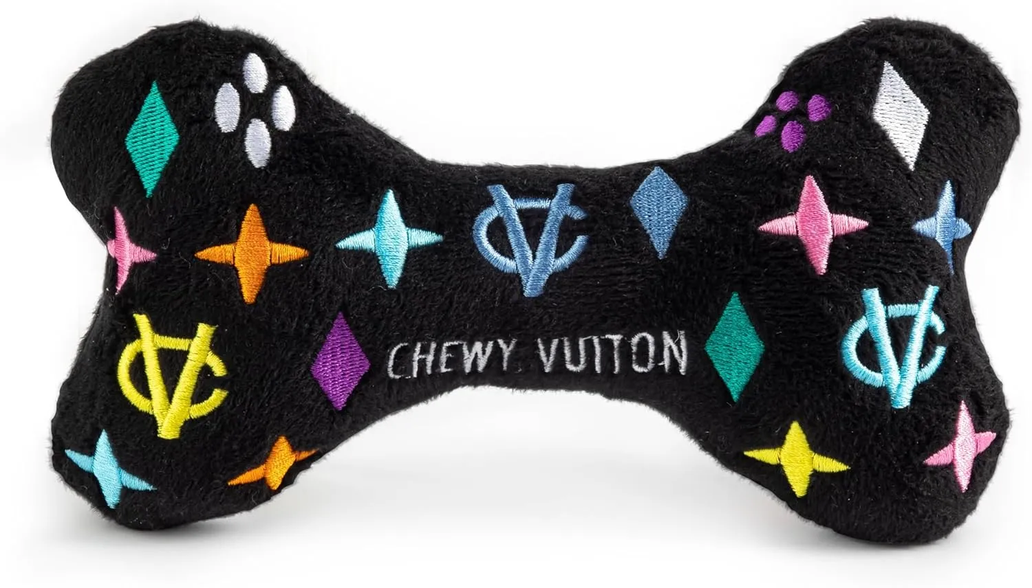 Haute Diggity Dog Black Monogram Chewy Vuiton Bone, Plush Designer Dog Toys with Interactive Squeaker, Stimulating Pet Enrichment, Machine-Washable & Safe Materials for All Breeds, Size Medium